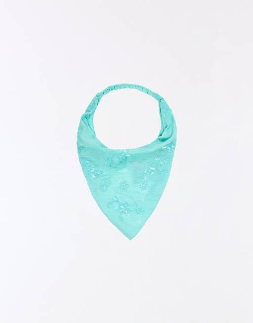 Bershka - Blå bandana med broderier i imiteret pels, 3 af 4