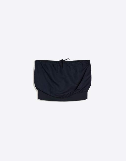 Bershka – Blå bandeau-topp i linnemix, 3 av 4