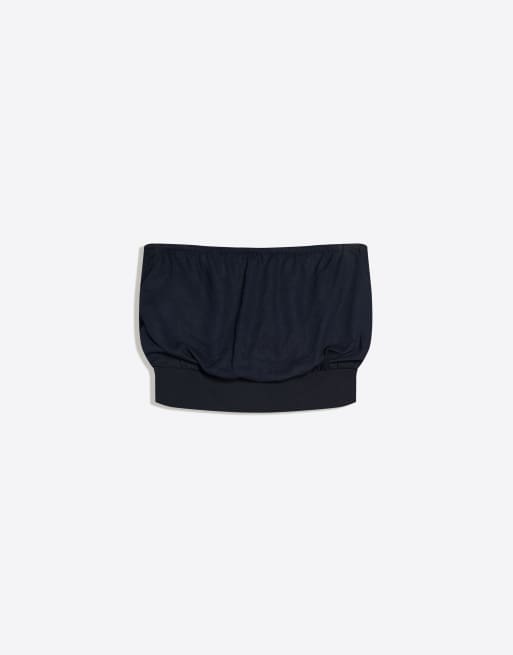 Bershka – Blå bandeau-topp i linnemix, 4 av 4