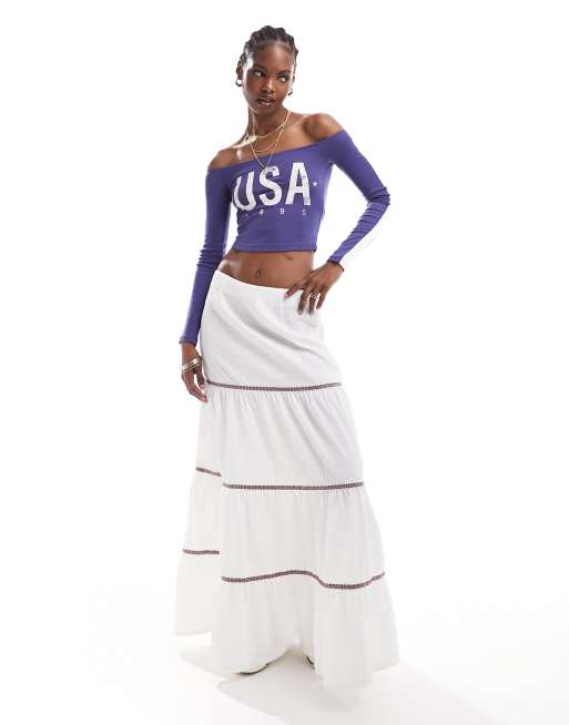Bershka - Blå bardot-t-shirt med 'USA'-print, 2 af 4