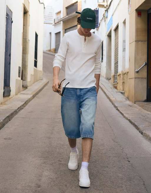 Bershka - Blå bermudashorts i denim i skater-stil, 3 af 4