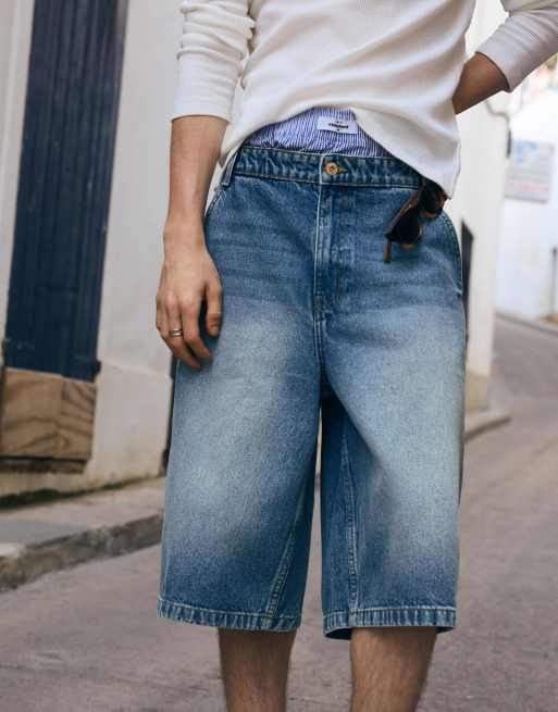 Bershka - Blå bermudashorts i denim i skater-stil, 4 af 4