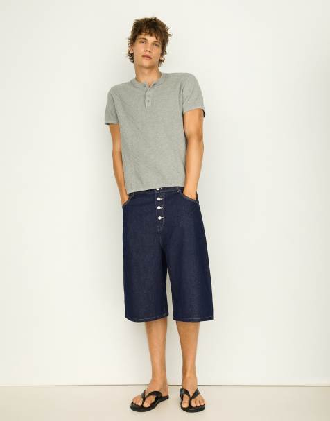 Bershka – Blå bermudashorts i denim med barrelben - view 1