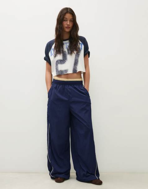 Bershka – Blå fallskärmsbyxor i teknisk stil - view 1