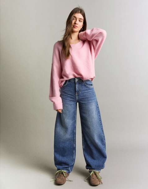 Bershka – Blå jeans med barrelben och hög midja - view 1