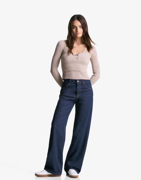 Bershka - Blå jeans med vide ben i denim i lige pasform - view 1