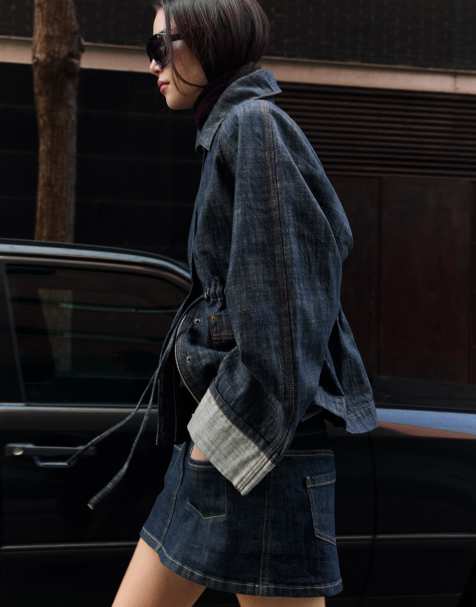 Bershka – Blå jeansjacka i oversize med textur - view 1