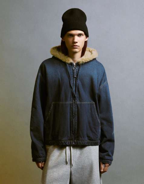 Bershka – Blå jeansjacka med krage i fuskpäls - view 1