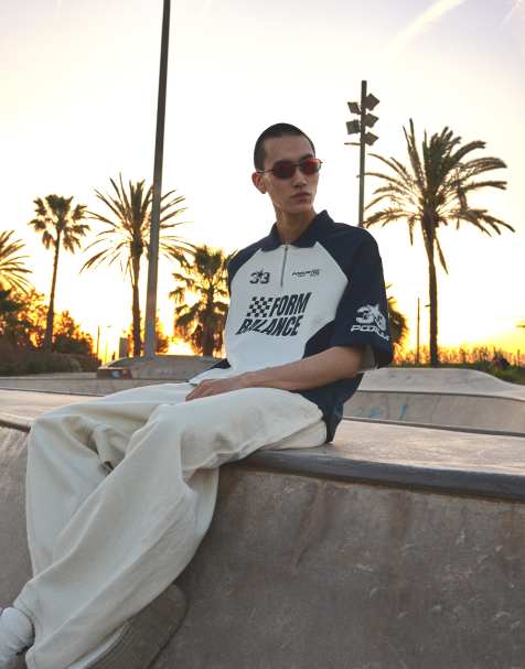 Bershka - Blå kortærmet racing-poloskjorte med interlock-syninger - view 1