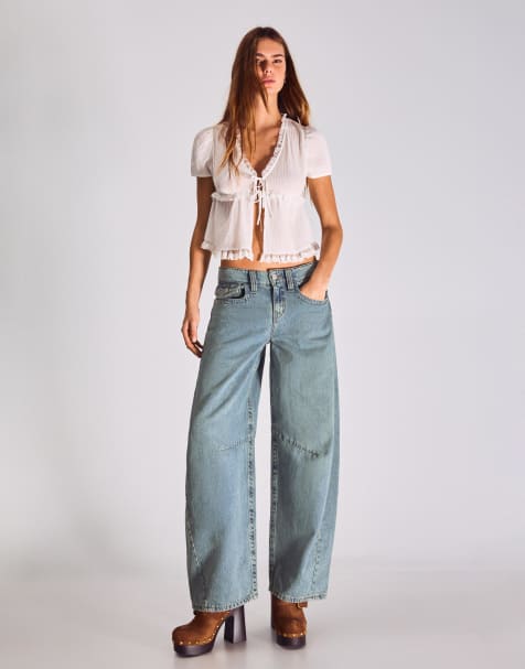 Bershka - Blå løstsiddende lavtaljede jeans - view 1
