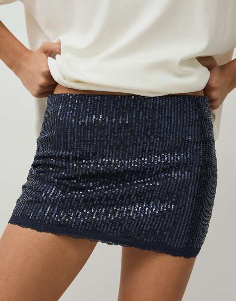 Bershka - Blå mininederdel med blonder og pailletter - view 1
