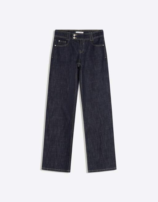 Bershka – Blå, mönstrade jeans i baggy fit, 4 av 4