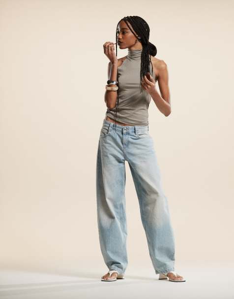 Bershka - Blå ogbaggy jeans i lys og snavset vask med ballonben - view 1