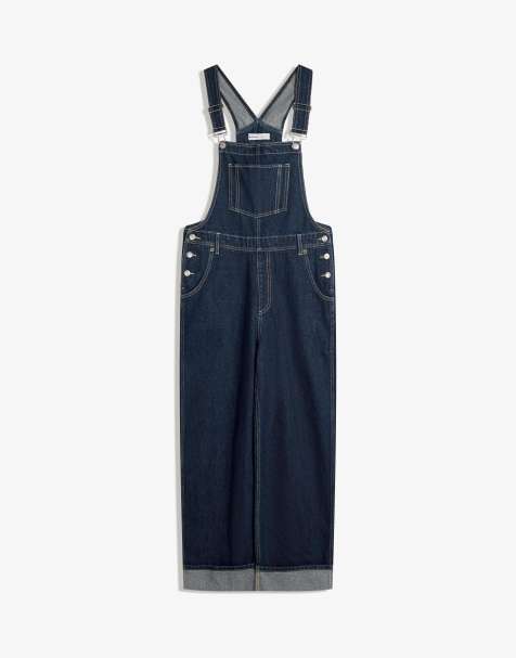 Bershka - Blå oversized jumpsuit i denim med stropper - view 1