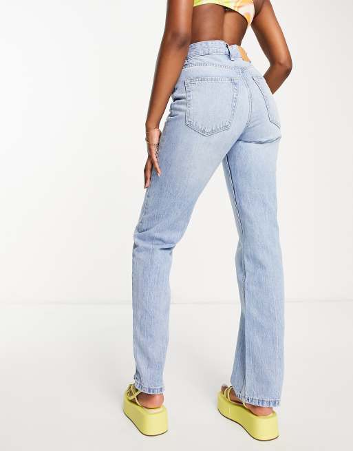 Bershka – Blå raka jeans med hög midja och mellanljus tvätt, 4 av 4