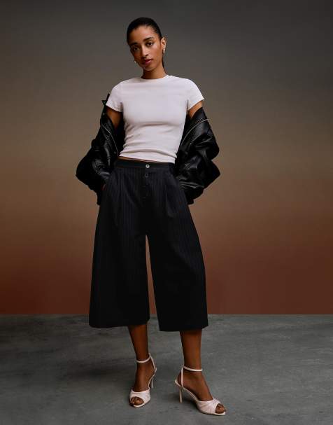 Bershka – Blå, randiga culotte-shorts - view 1