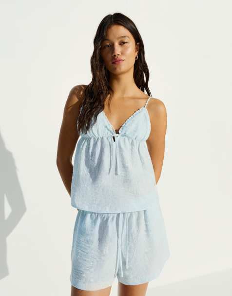 Bershka – Blå, rustika shorts med elastisk midja - view 1