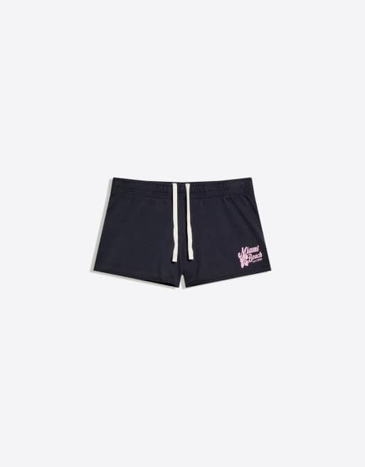 Bershka - Blå shorts i fleecemateriale med broderi, 3 af 4