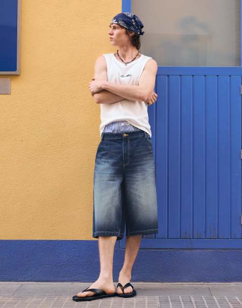 Bershka - Blå skater-bermudashorts i denim - view 1