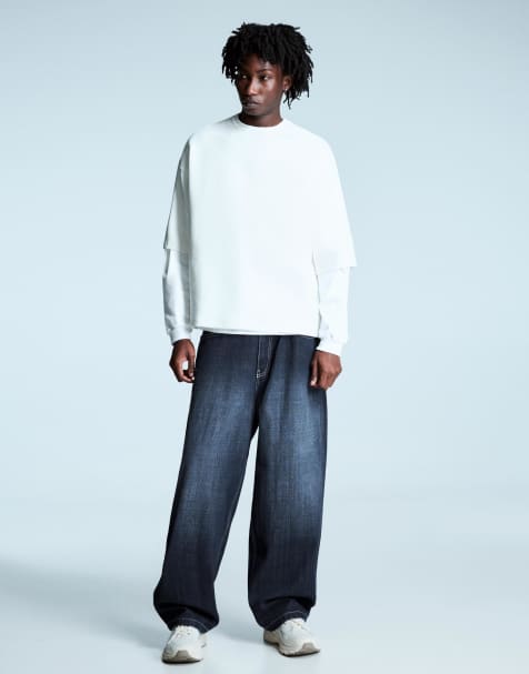 Bershka – Blå superbaggy jeans med nitar - view 1