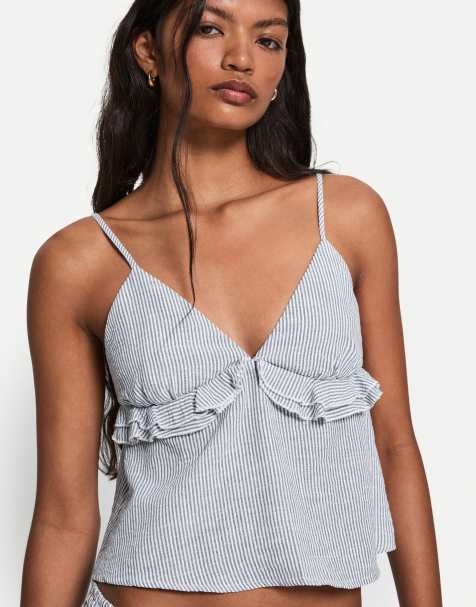 Bershka - Blå tanktop i rustik stil - view 1