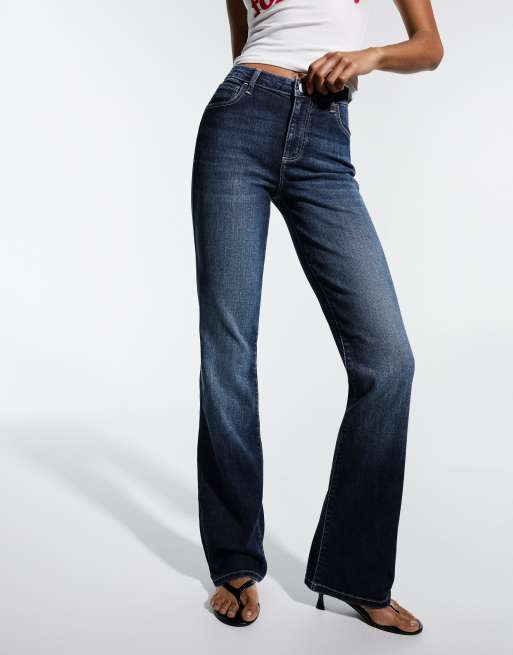 Bershka – Blå, utsvängda jeans, 2 av 4