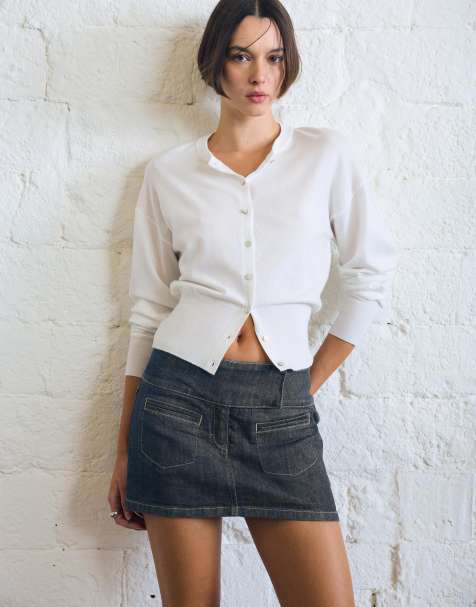 Bershka - Blåt højtaljet skort i denim - view 1
