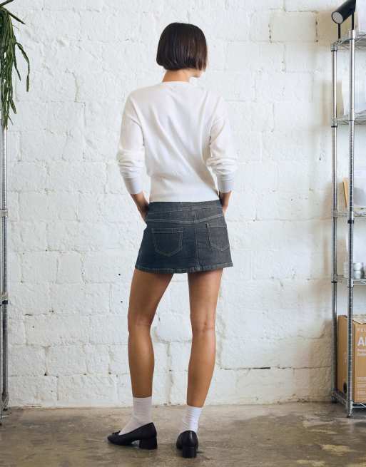 Bershka - Blåt højtaljet skort i denim, 2 af 4