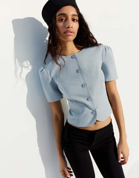 Bershka - Blazer à manches courtes bouffantes - Gris - view 1