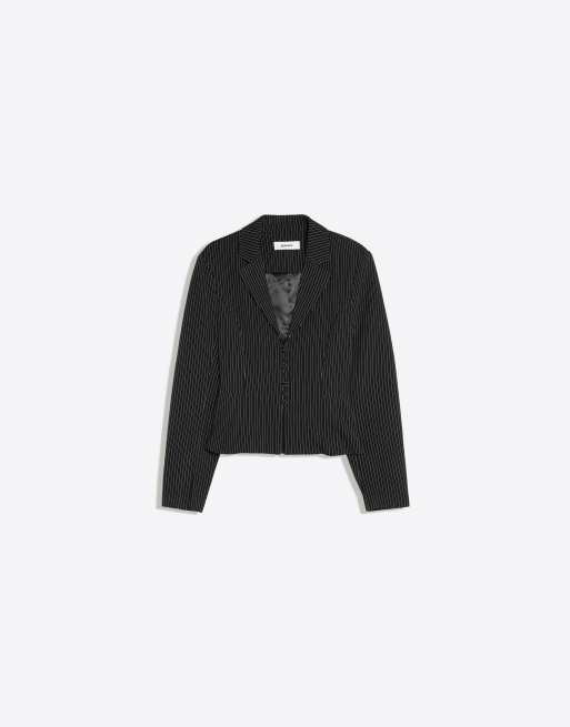 Bershka blazer ajusté à rayures noir, 5 de 5