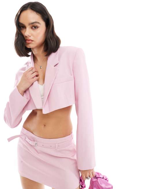Bershka - Blazer corto rosa in coordinato