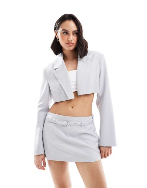 Bershka - Blazer d'ensemble court - Gris pâle - view 1