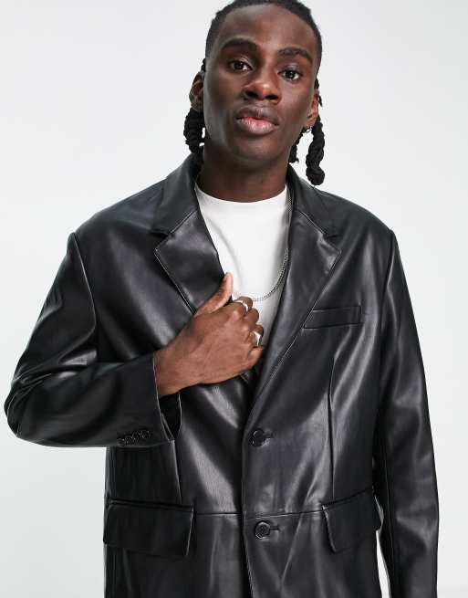Bershka - Blazer oversize en similicuir - Noir, 3 de 4