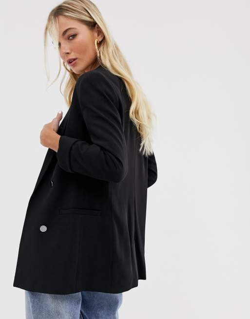 Bershka blazer with 3 4 sleeves in black ASOS