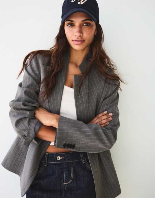 Bershka Blazer with darted back in grey, 3 of 5
