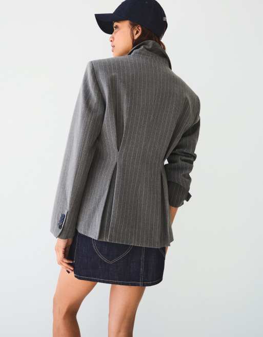 Bershka Blazer with darted back in grey, 4 of 5