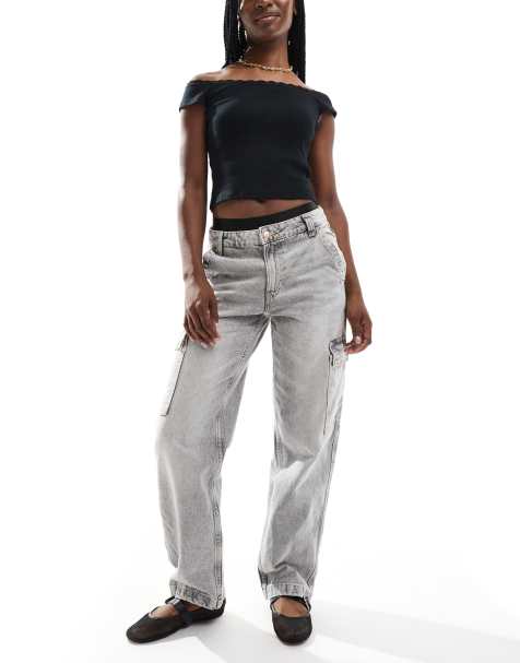 Bershka – Blekgrå cargojeans med hög midja - view 1