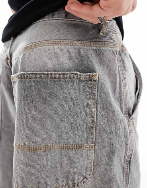 Bershka – Blekgrå långa jeansshorts i baggy-stil, 4 av 5