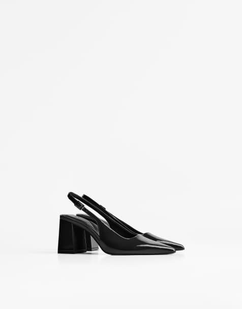 Bershka Block heel slingback shoes in black - view 1