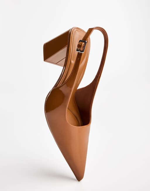 Bershka Block heel slingback shoes in tan