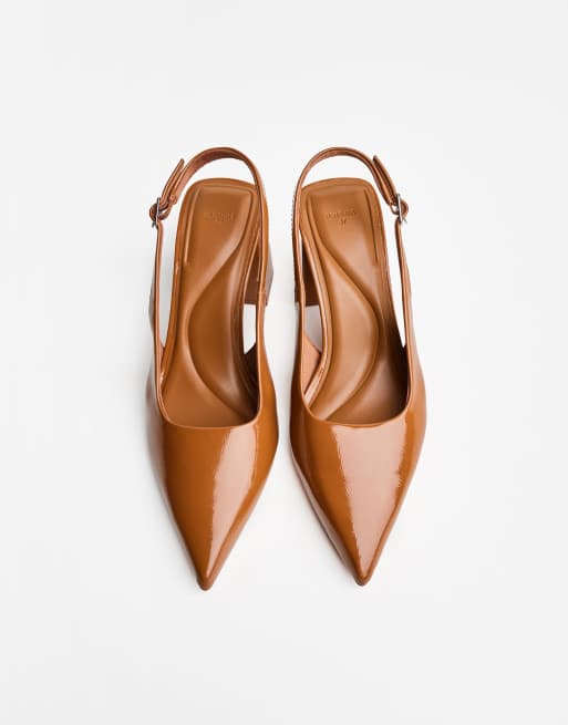Bershka Block heel slingback shoes in tan