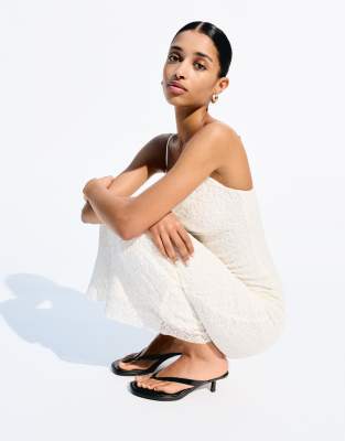 Bershka blonde lace midi dress in white - view 1