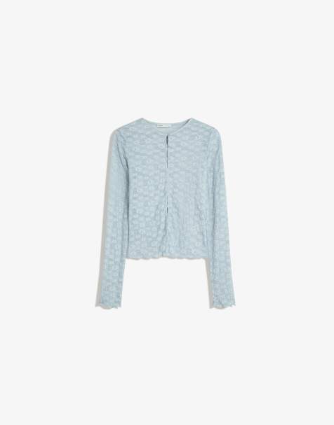 Bershka – Blonde – Strickjacke aus Spitze in Hellblau - view 1