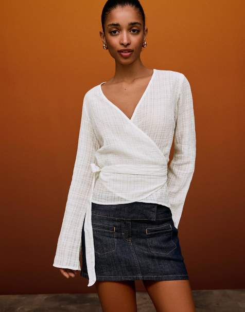 Bershka - Blouse cache-cœur à imprimé - Écru - view 1