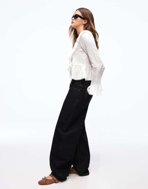 Bershka - Blouse volantée style champêtre à manches longues - Blanc, 2 de 4