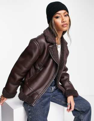 Bershka Blouson aviateur fermeture clair Marron chocolat