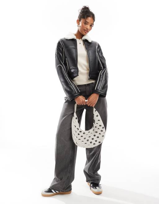 Bershka Blouson aviateur double face avec details en fausse fourrure Noir ASOS