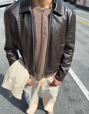 Bershka - Blouson en similicuir - Marron-Brown