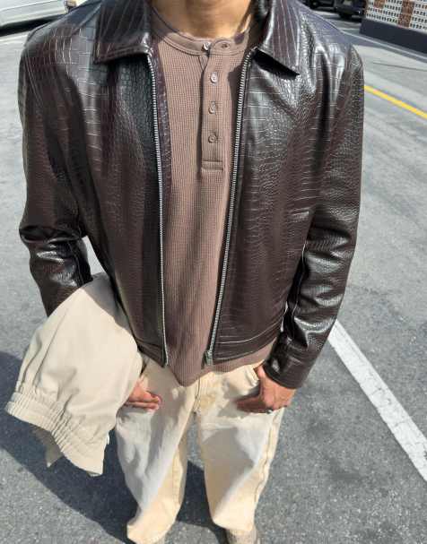 Bershka - Blouson en similicuir - Marron - view 1