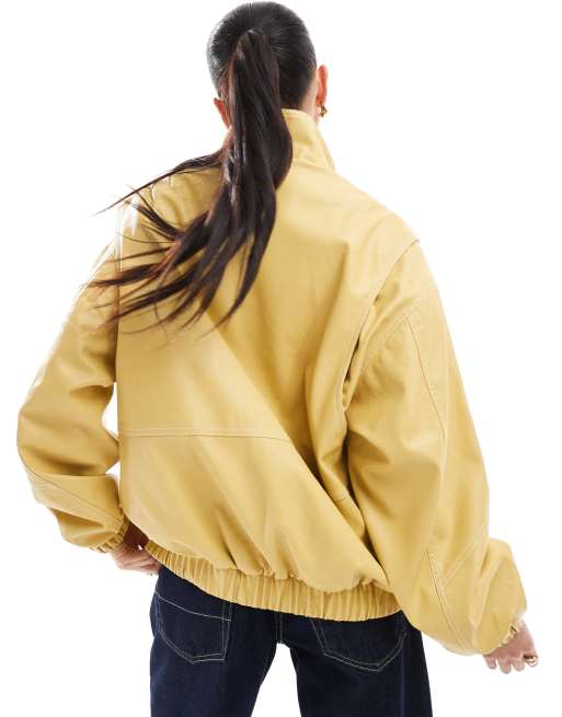 Bershka - Blouson Harrington en imitation cuir - Babeurre, 3 de 4